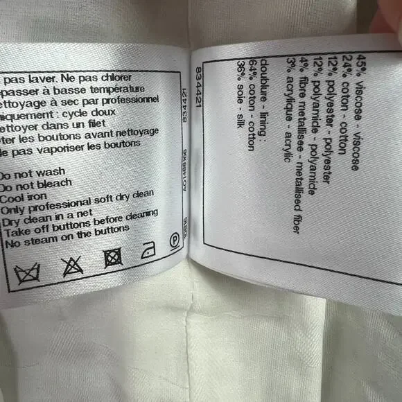 Chanel Tweed Jacket Women's 34 White & Blue Silk Blend Lining - Picture 11 of 15